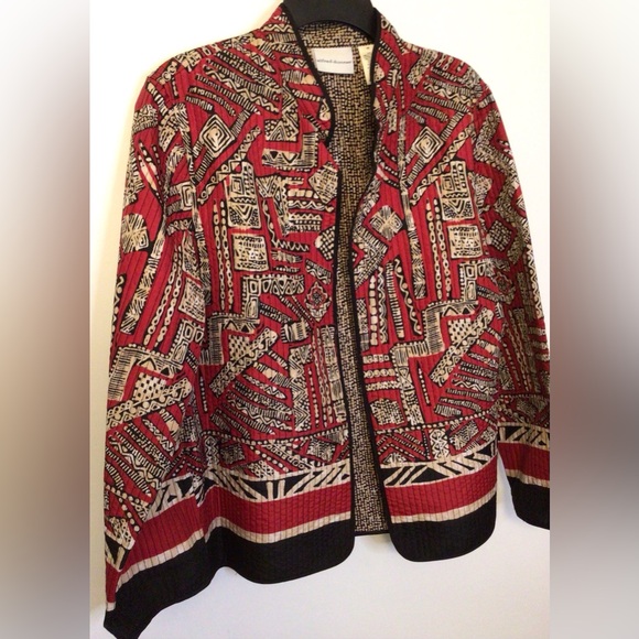 Alfred Dunner red tan black no button blazer jacket size 14 - Picture 6 of 7